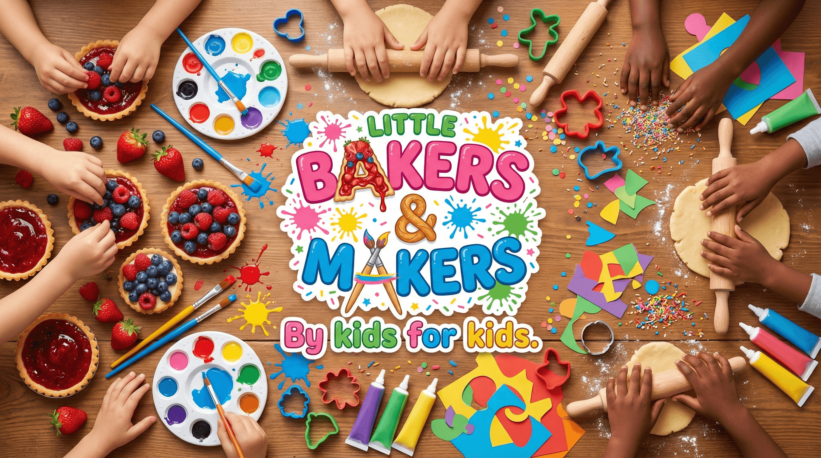 Kids creating art and baking